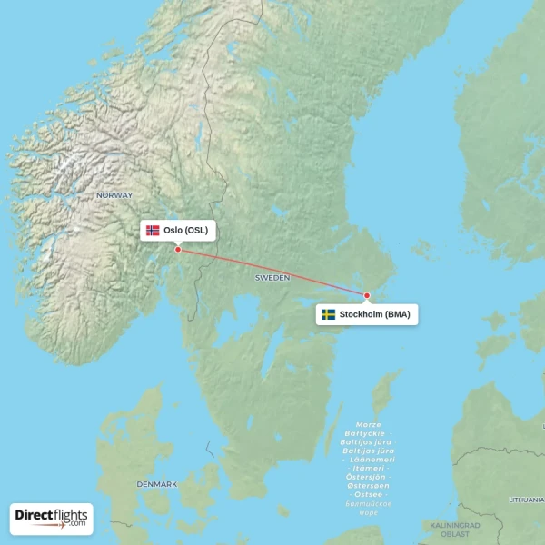 Oslo - Stockholm direct flight map