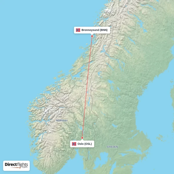 Oslo - Bronnoysund direct flight map