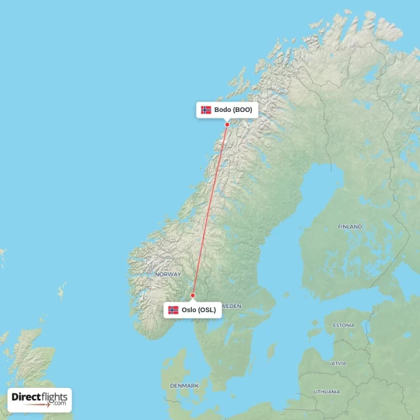 Oslo - Bodo direct flight map