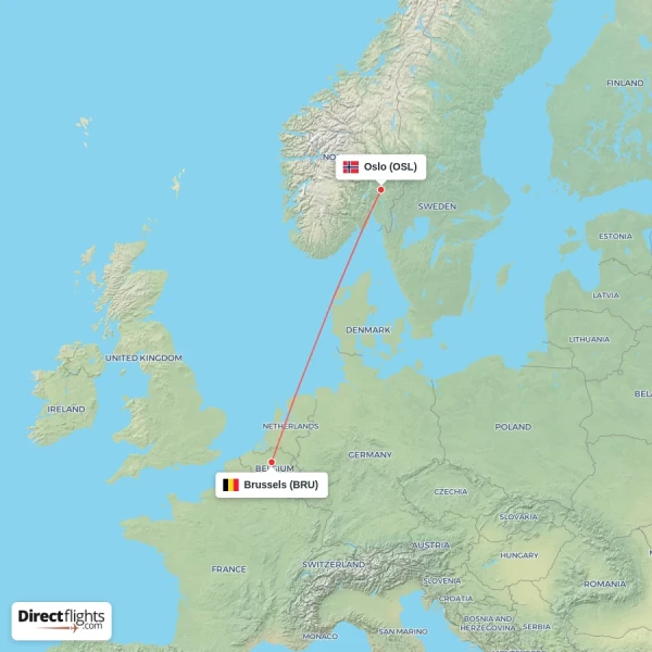 Oslo - Brussels direct flight map