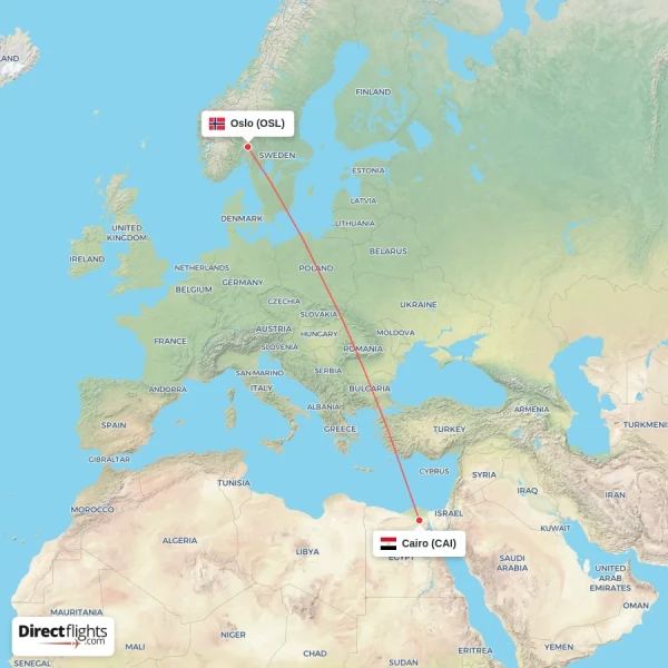 Oslo - Cairo direct flight map