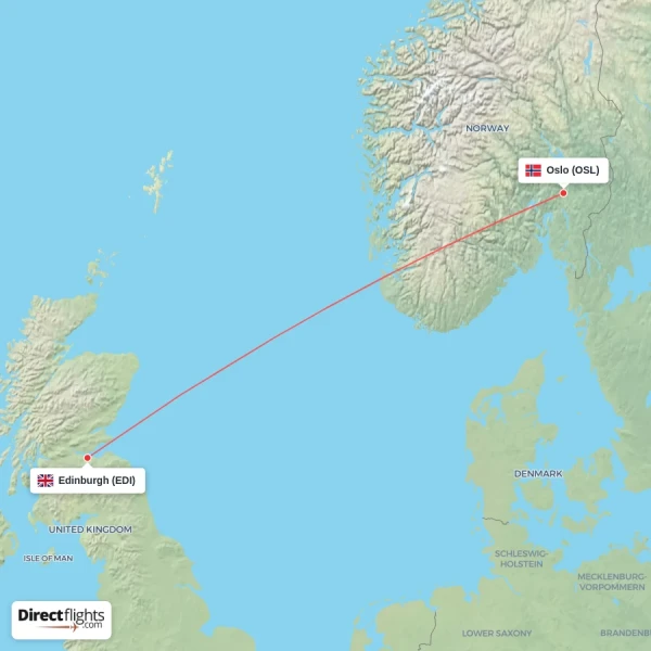 Oslo - Edinburgh direct flight map