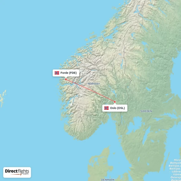Oslo - Forde direct flight map