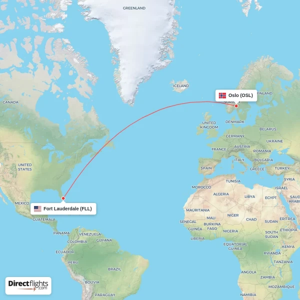 Oslo - Fort Lauderdale direct flight map