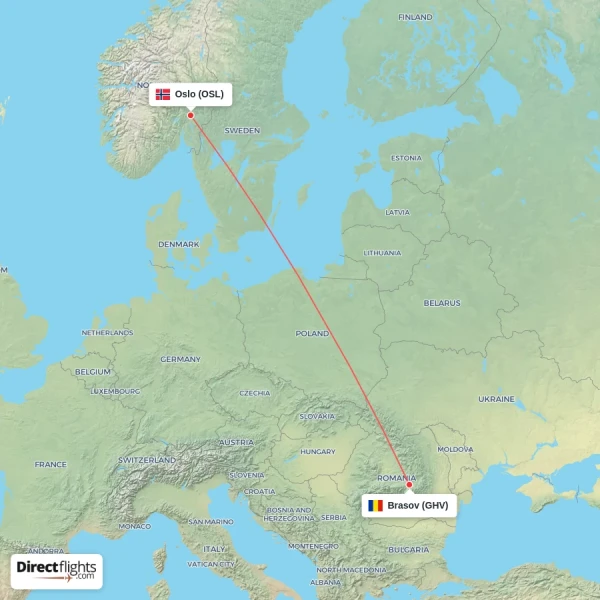 Oslo - Brasov direct flight map