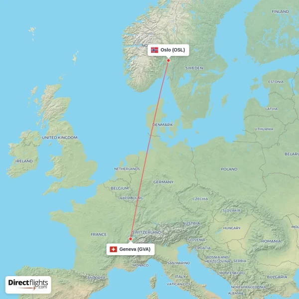 Oslo - Geneva direct flight map