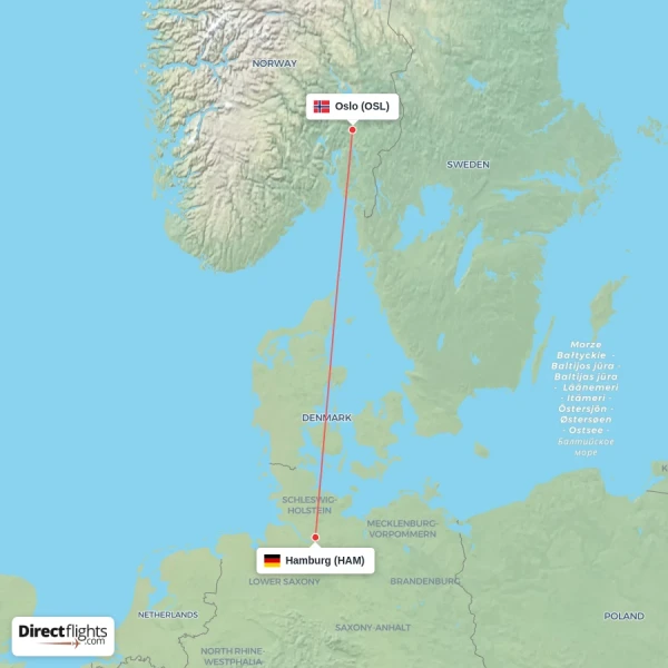Oslo - Hamburg direct flight map