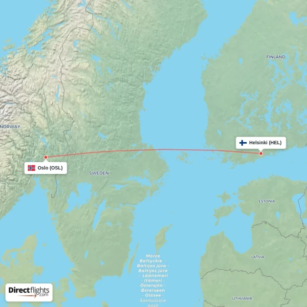 Oslo - Helsinki direct flight map