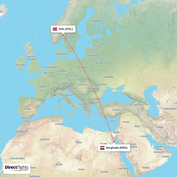 Oslo - Hurghada direct flight map
