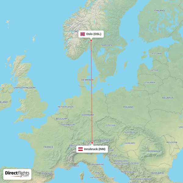 Oslo - Innsbruck direct flight map