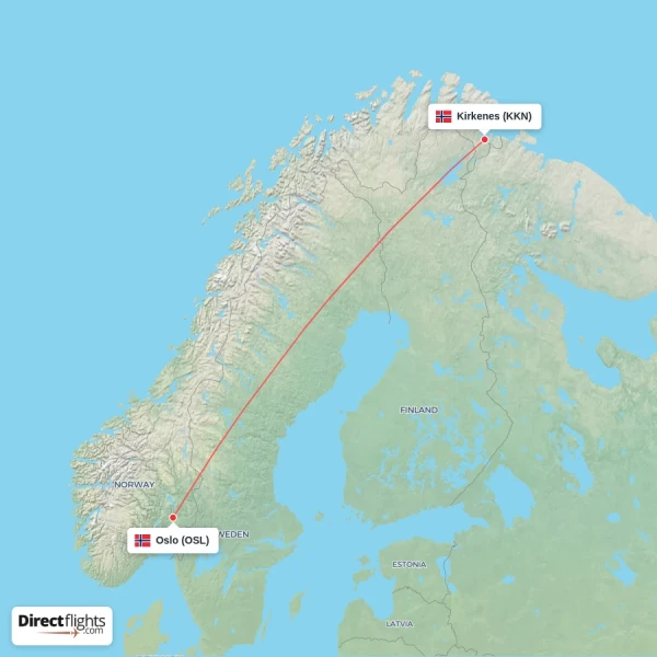 Oslo - Kirkenes direct flight map