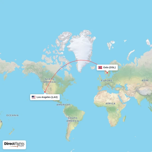 Oslo - Los Angeles direct flight map
