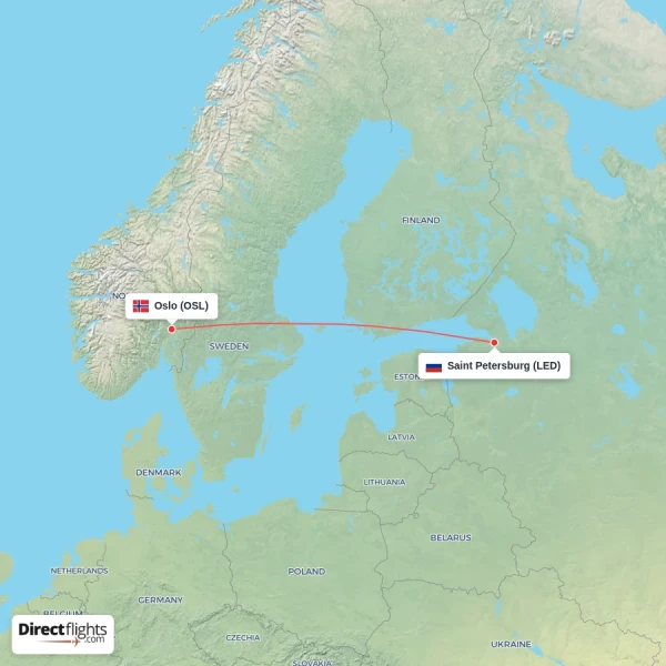 Oslo - Saint Petersburg direct flight map
