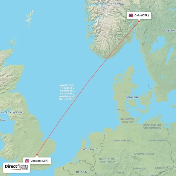 Oslo - London direct flight map