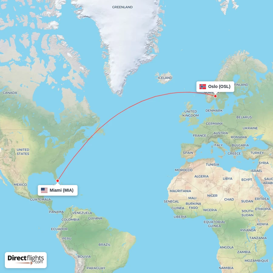 OSL - MIA route map