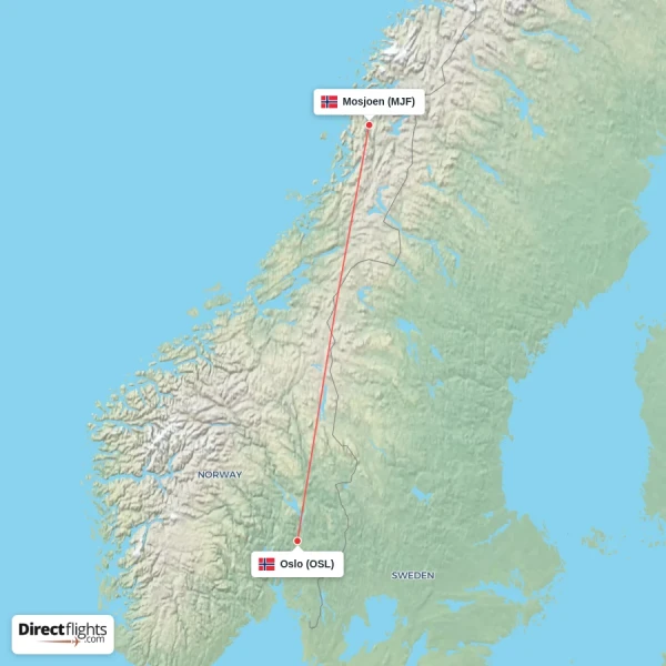 Oslo - Mosjoen direct flight map