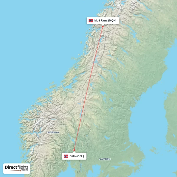 Oslo - Mo i Rana direct flight map