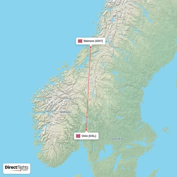 Oslo - Namsos direct flight map