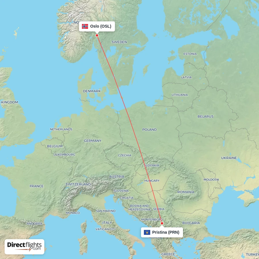OSL - PRN route map