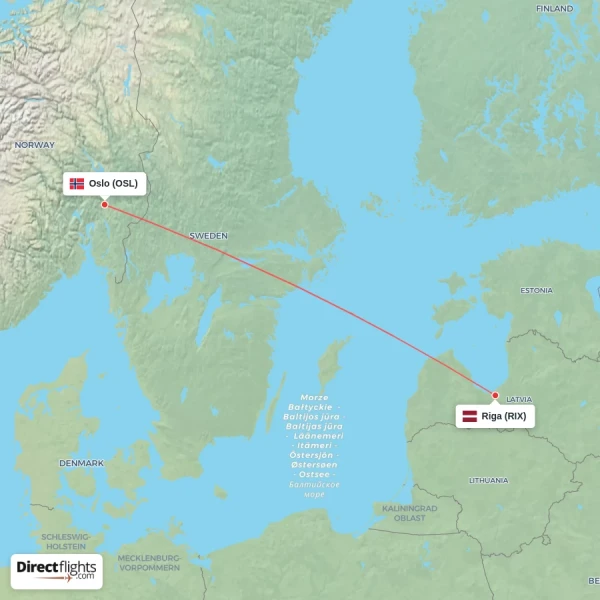 Oslo - Riga direct flight map