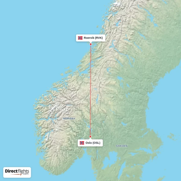 Oslo - Roervik direct flight map