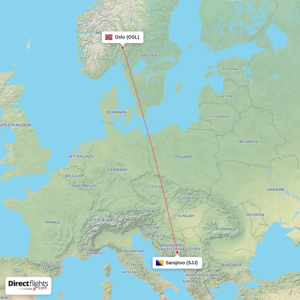 Oslo - Sarajevo direct flight map