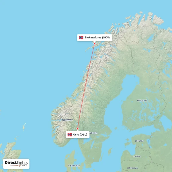 Oslo - Stokmarknes direct flight map