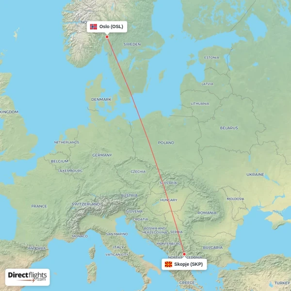 Oslo - Skopje direct flight map