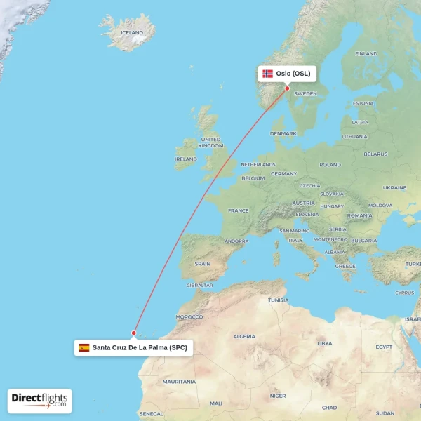 Oslo - Santa Cruz De La Palma direct flight map