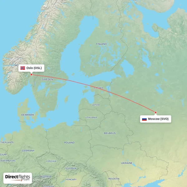 Oslo - Moscow direct flight map