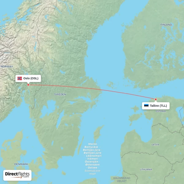 Oslo - Tallinn direct flight map