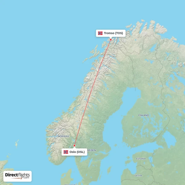 Oslo - Tromso direct flight map