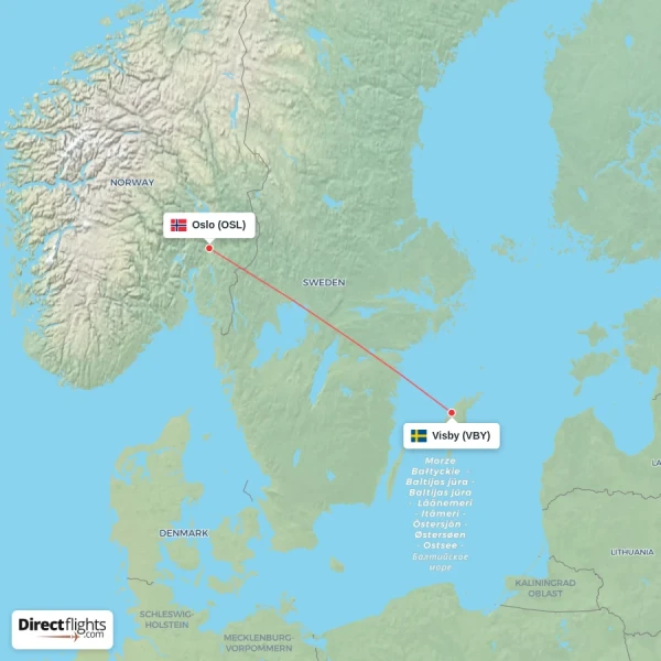 Oslo - Visby direct flight map