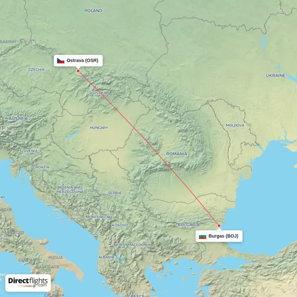 Ostrava - Burgas direct flight map