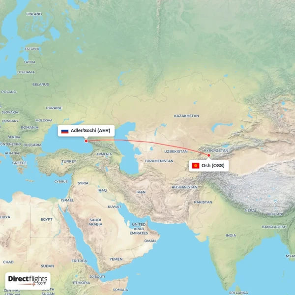 Osh - Adler/Sochi direct flight map