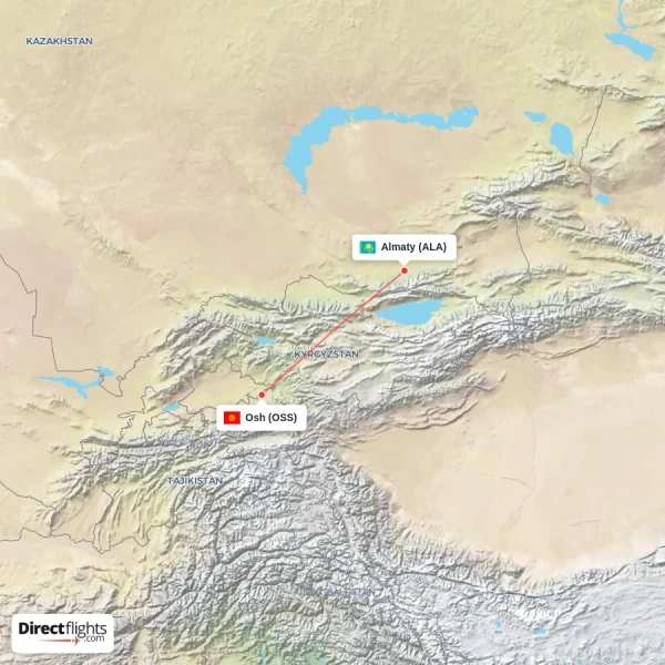Osh - Almaty direct flight map