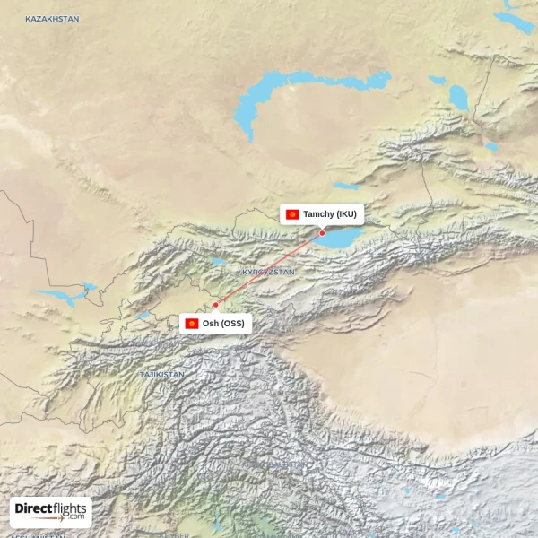 Osh - Tamchy direct flight map