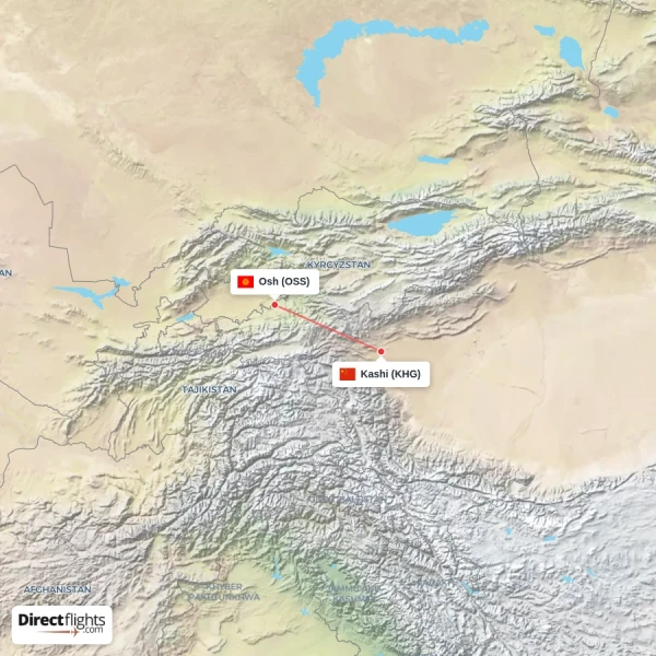 Osh - Kashi direct flight map