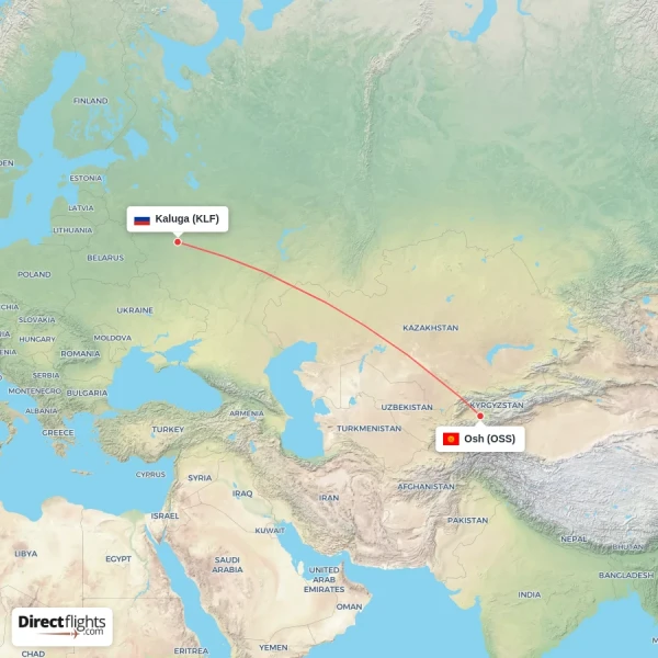 Osh - Kaluga direct flight map