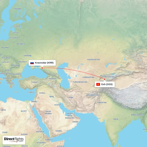 Osh - Krasnodar direct flight map