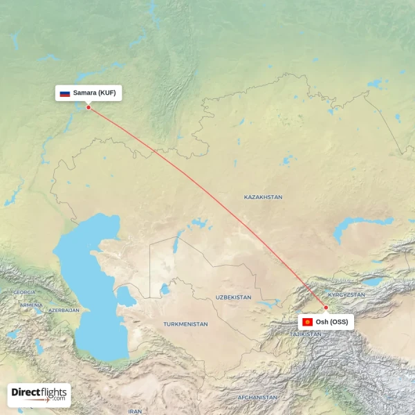 Osh - Samara direct flight map