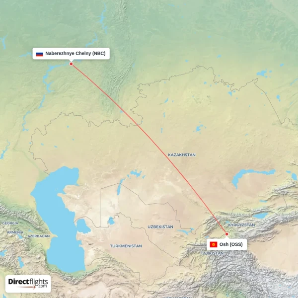 Osh - Naberezhnye Chelny direct flight map