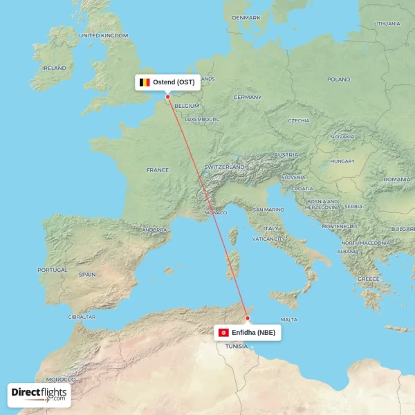Ostend - Enfidha direct flight map