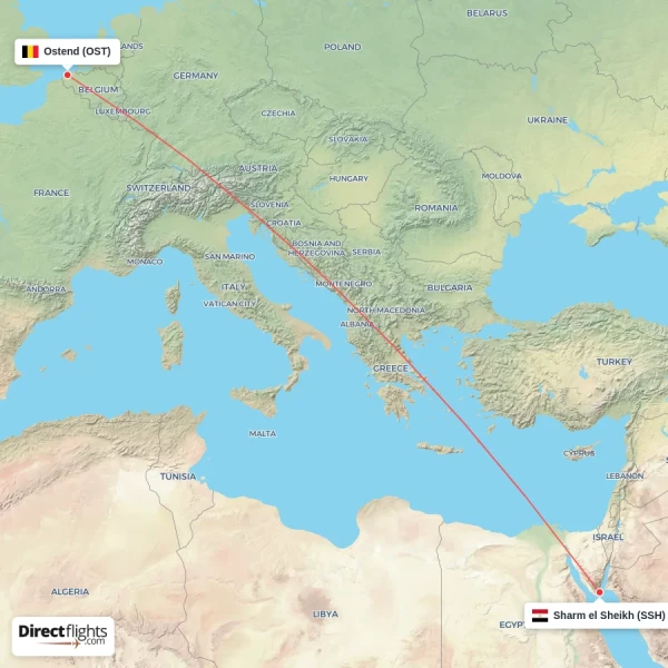 Ostend - Sharm el Sheikh direct flight map