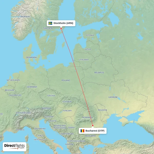 Bucharest - Stockholm direct flight map