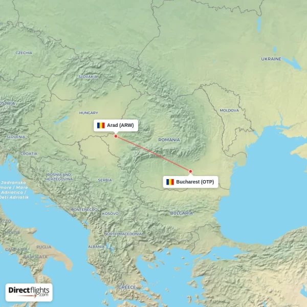 Bucharest - Arad direct flight map
