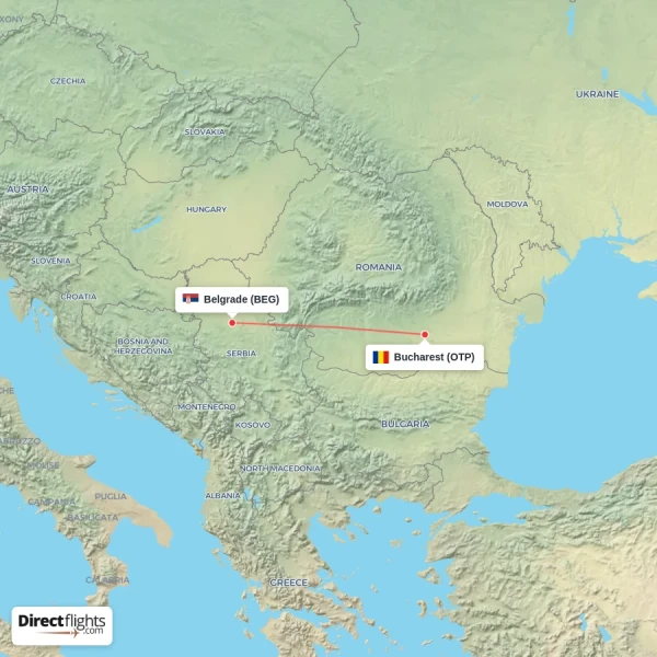 Bucharest - Belgrade direct flight map