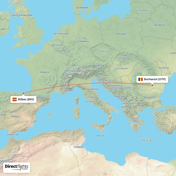 Bucharest - Bilbao direct flight map