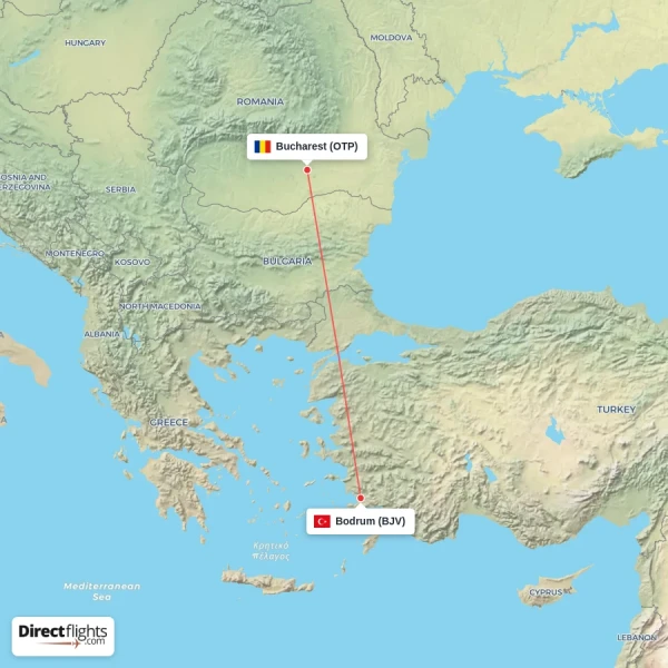Bucharest - Bodrum direct flight map