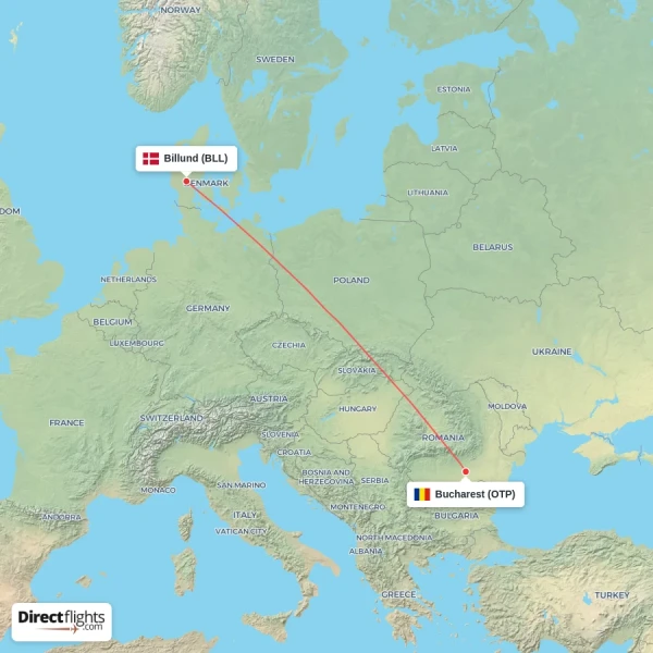 Bucharest - Billund direct flight map